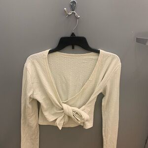 Cream Wrap-Front Long Sleeve Top